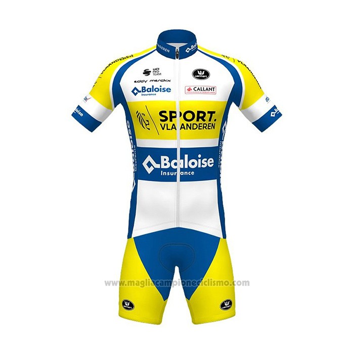 2021 Abbigliamento Ciclismo Sport Vlaanderen-Baloise Blu Bianco Giallo Manica Corta e Salopette